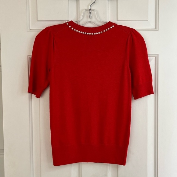 🥤 Kate Spade Pearl Pave Red Wool Blend Short Sleeve Sweater Size XXS - Picture 3 of 14